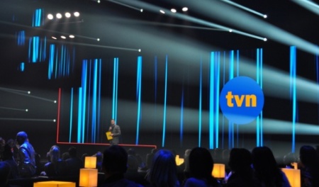 Ekran diodowy na konferencji programowej stacji telewizyjnej TVN, Warszawa, 2016