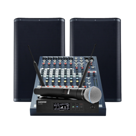 Audio -  Zestaw audio - 2 kolumny + statywy, 2 mikrofony, mixer